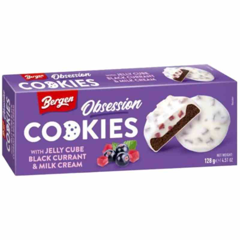 Bergen Cookies Jelly Cube Black Currant &Milk Crem 128 g - Snack online kaufen
